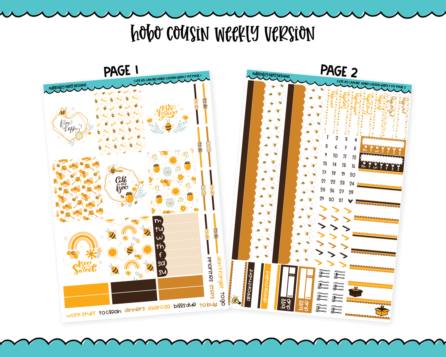 Hobonichi Cousin Weekly Cute As Can Bee Planner Sticker Kit for Hobo Cousin or Similar Planners