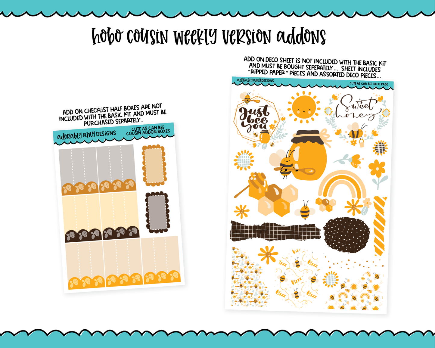 Hobonichi Cousin Weekly Cute As Can Bee Planner Sticker Kit for Hobo Cousin or Similar Planners