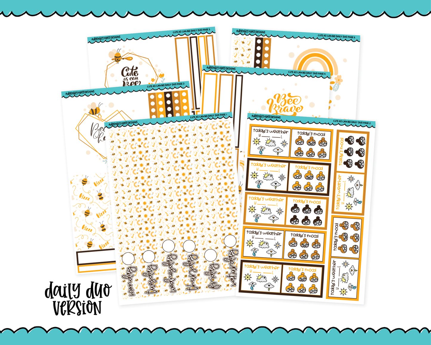 Daily Duo Cute As Can Bee Themed Weekly Planner Sticker Kit for Daily Duo Planner