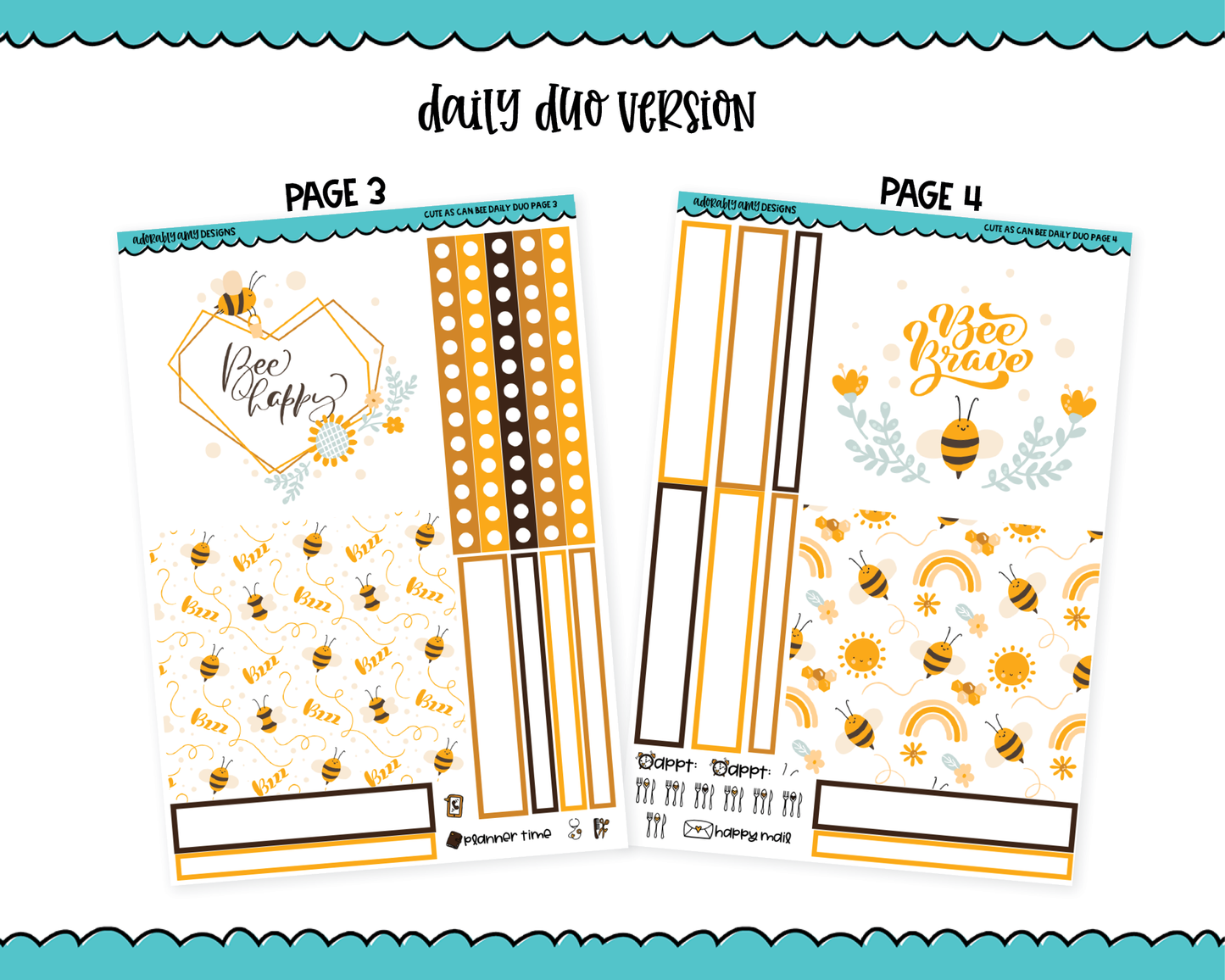 Daily Duo Cute As Can Bee Themed Weekly Planner Sticker Kit for Daily Duo Planner