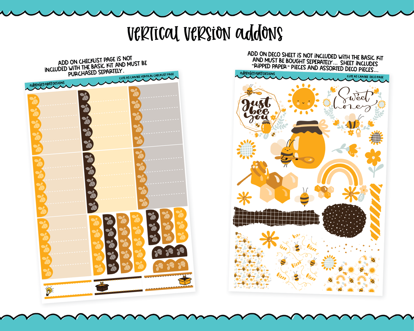 Vertical Cute As Can Bee Planner Sticker Kit for Vertical Standard Size Planners or Inserts