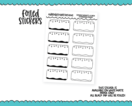 Foiled Dangle Hearts Half Boxes Standard Size Functional Decorative Planner Stickers for any Planner or Insert