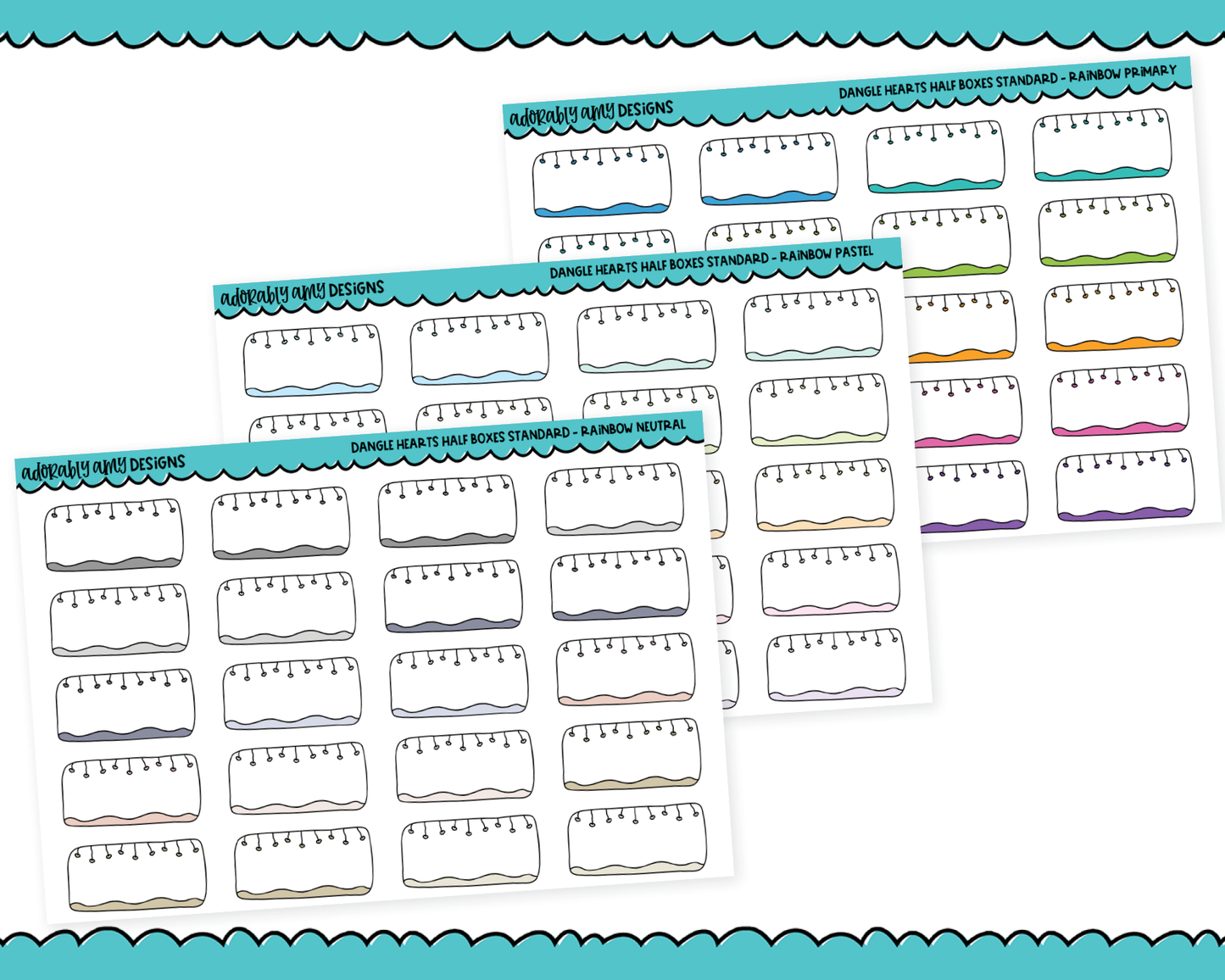 Rainbow Dangle Hearts Half Boxes Standard Stickers for any Planner or Insert