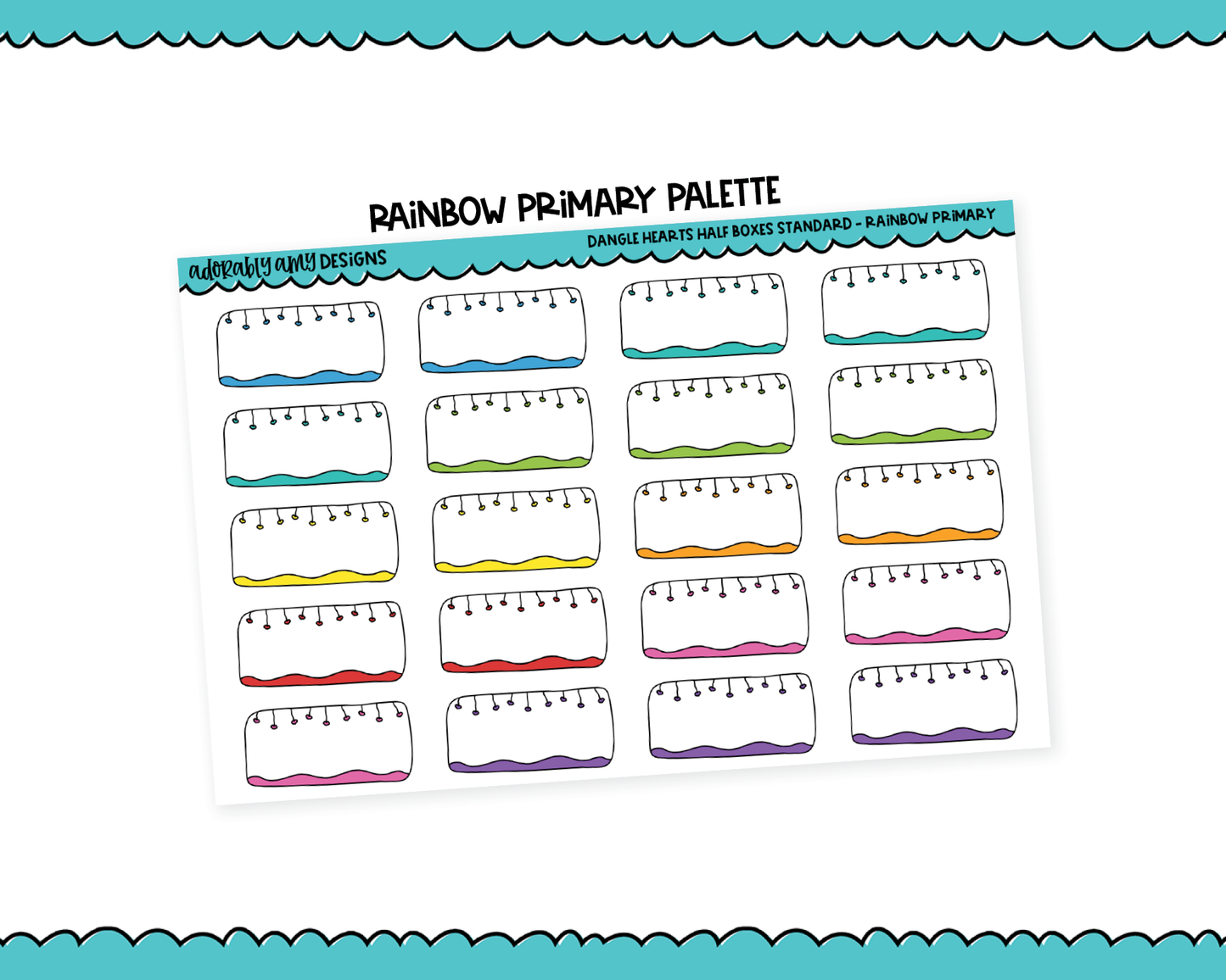 Rainbow Dangle Hearts Half Boxes Standard Stickers for any Planner or Insert