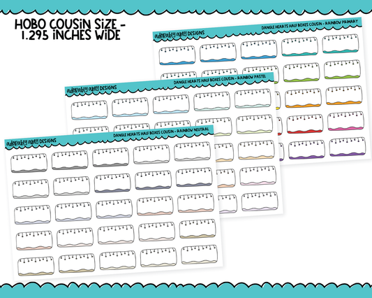 Hobo Cousin Dangle Hearts Half Boxes Planner Stickers for Hobo Cousin or any Planner or Insert