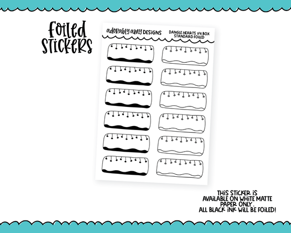 Foiled Dangle Hearts Quarter Boxes Standard Size Functional Decorative Planner Stickers for any Planner or Insert