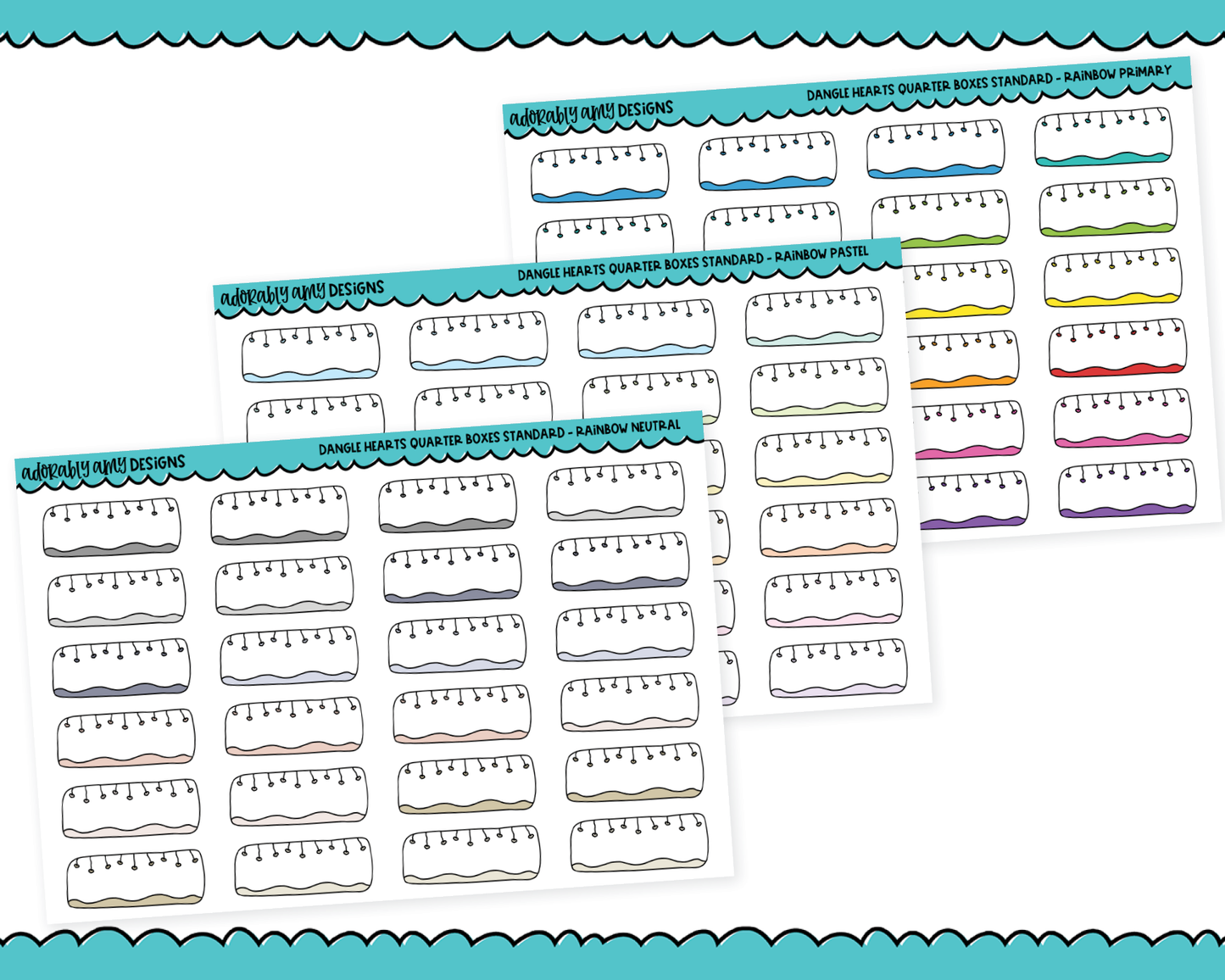 Rainbow Dangle Hearts Quarter Boxes Standard Stickers for any Planner or Insert