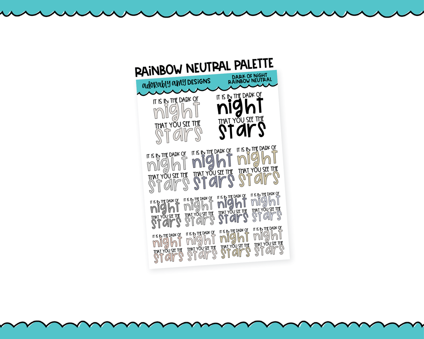 Rainbow or Black Dark of Night See Stars Motivational Typography Planner Stickers for any Planner or Insert
