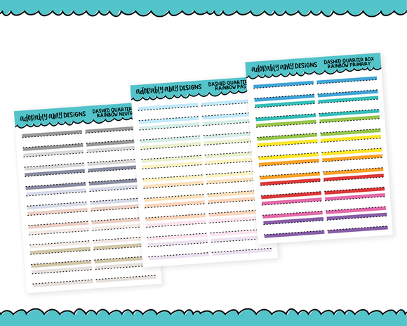 Rainbow Dashed  Quarter Box Reminder Planner Stickers for any Planner or Insert - Adorably Amy Designs
