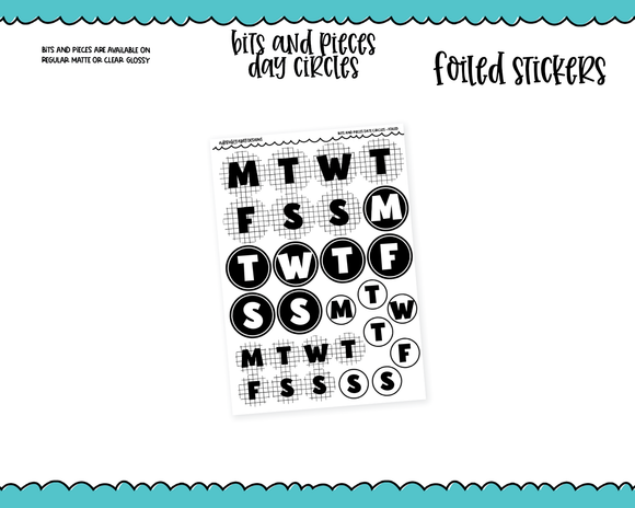 Foiled Bits and Pieces Day Circles 2 Sizes Planner Stickers for any Planner or Insert