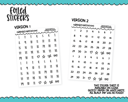 Foiled Date Dots Versions 1 and 2 Stickers for any Planner or Insert