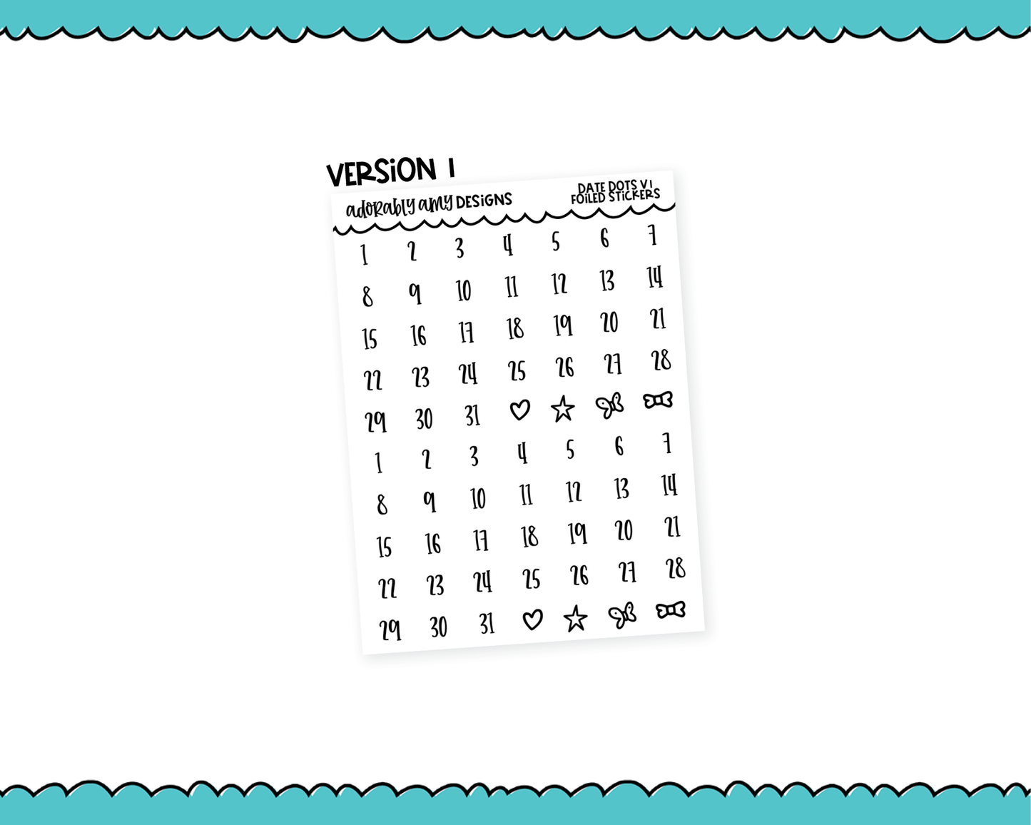 Foiled Date Dots Versions 1 and 2 Stickers for any Planner or Insert