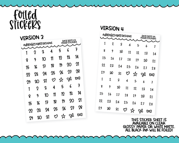 Foiled Date Dots Versions 3 and 4 Stickers for any Planner or Insert