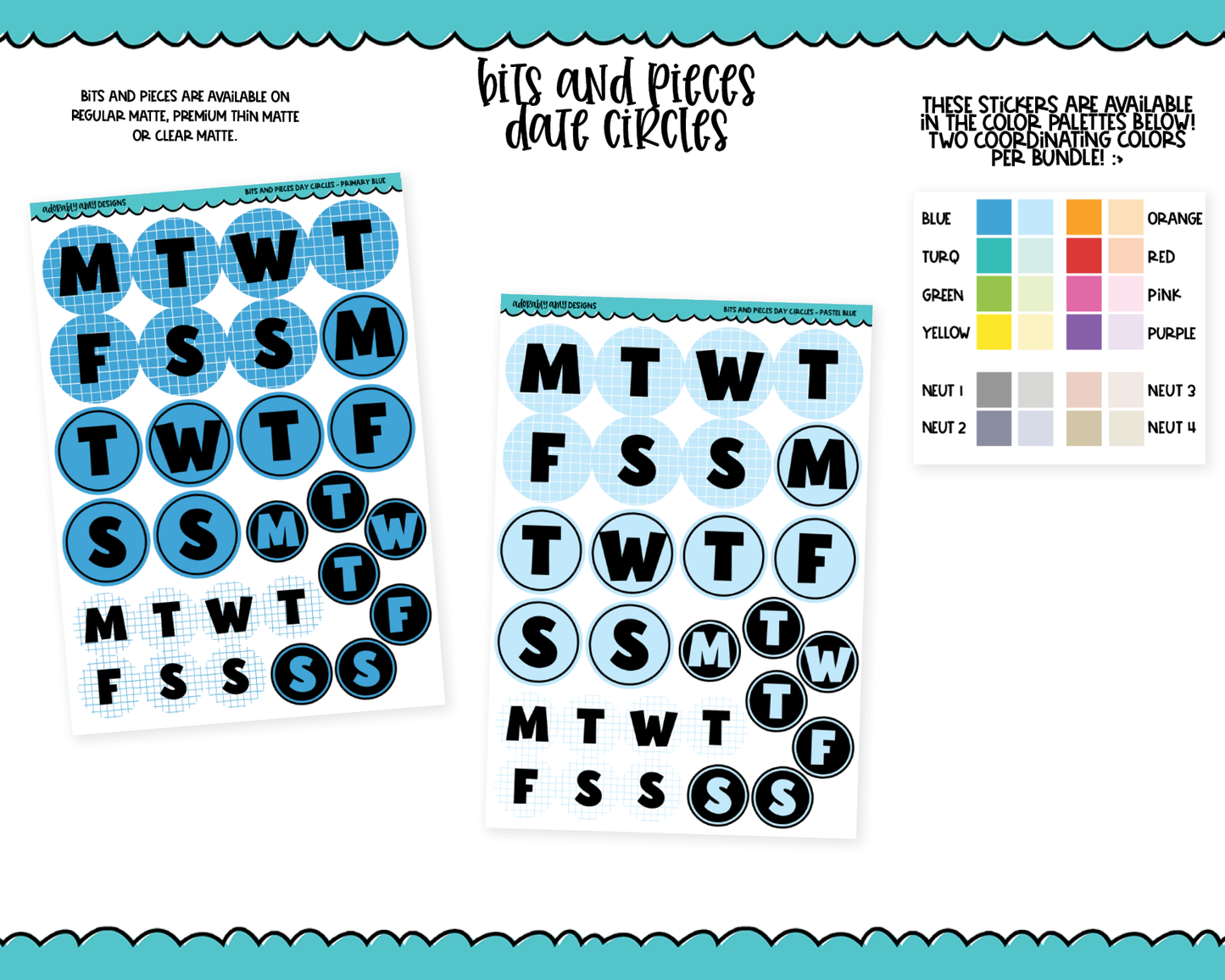 Bits & Pieces Day Circles 2 Sizes Kit Addons for Any Planner in 13 different Color Schemes