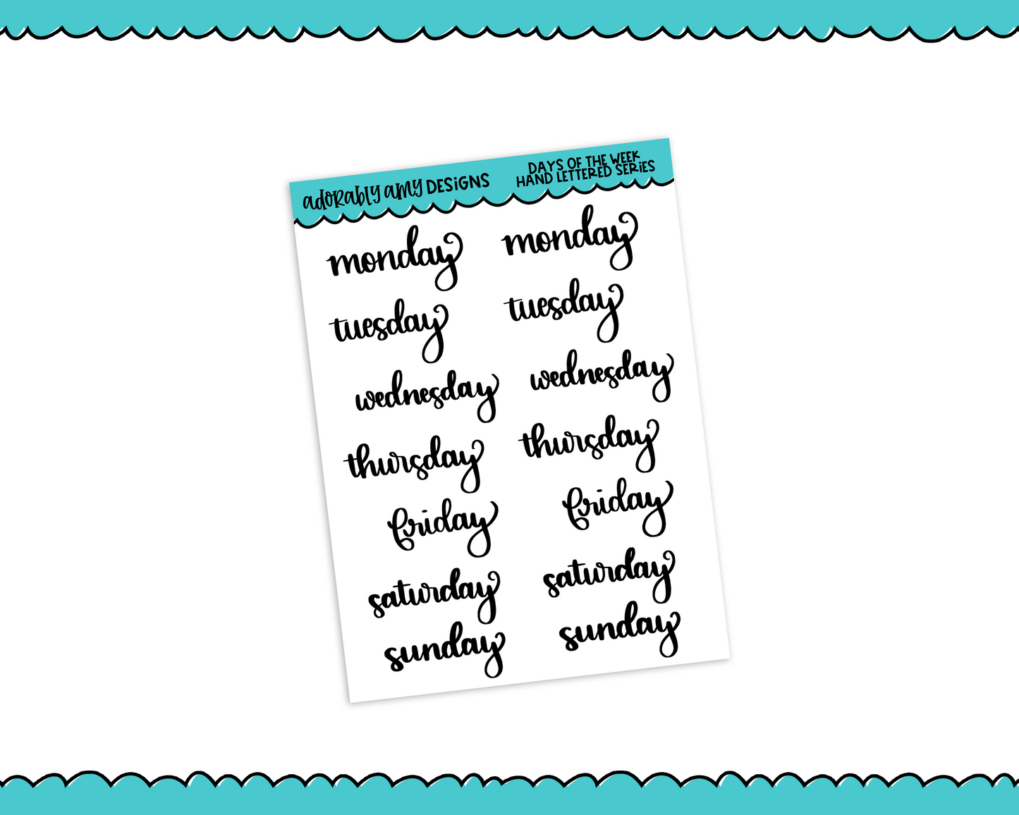 Hand Lettered Days of the Week Planner Stickers for any Planner or Insert - Adorably Amy Designs
