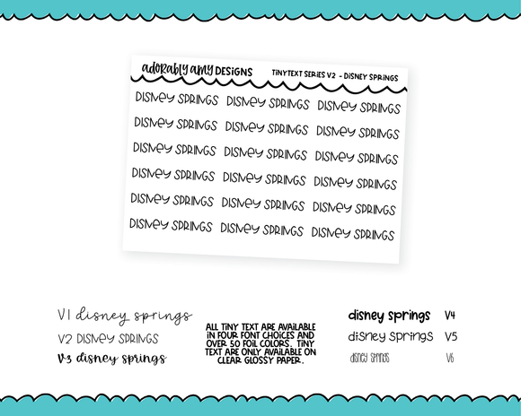 Foiled Tiny Text Series - Disney Springs Checklist Size Planner Stickers for any Planner or Insert
