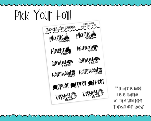 Foiled Florida Mouse Theme Park Reminder Typography Planner Stickers for any Planner or Insert - Adorably Amy Designs