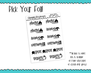 Foiled Florida Mouse Theme Park Reminder Typography Planner Stickers for any Planner or Insert