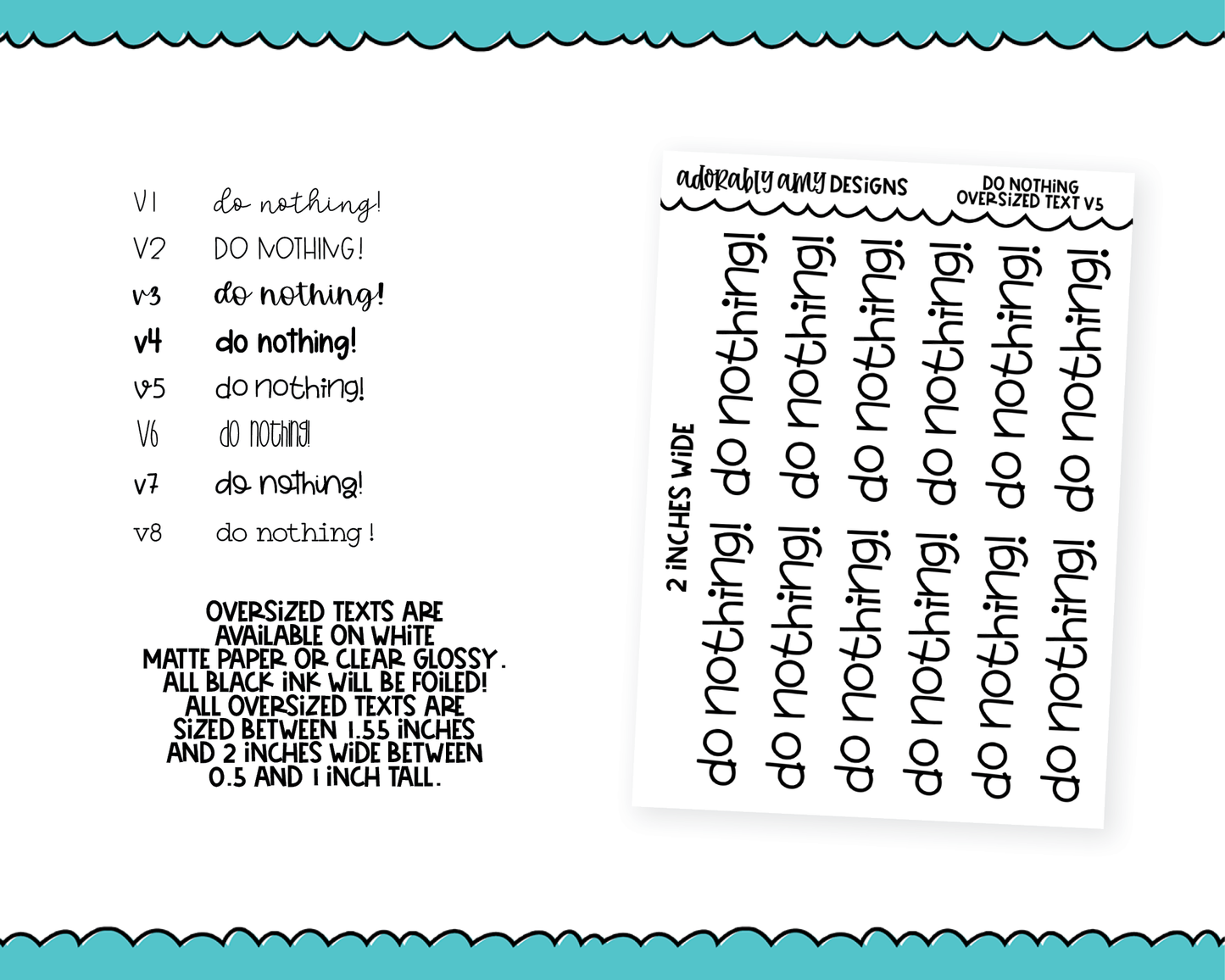 Foiled Oversized Text - Do Nothing Large Text Planner Stickers