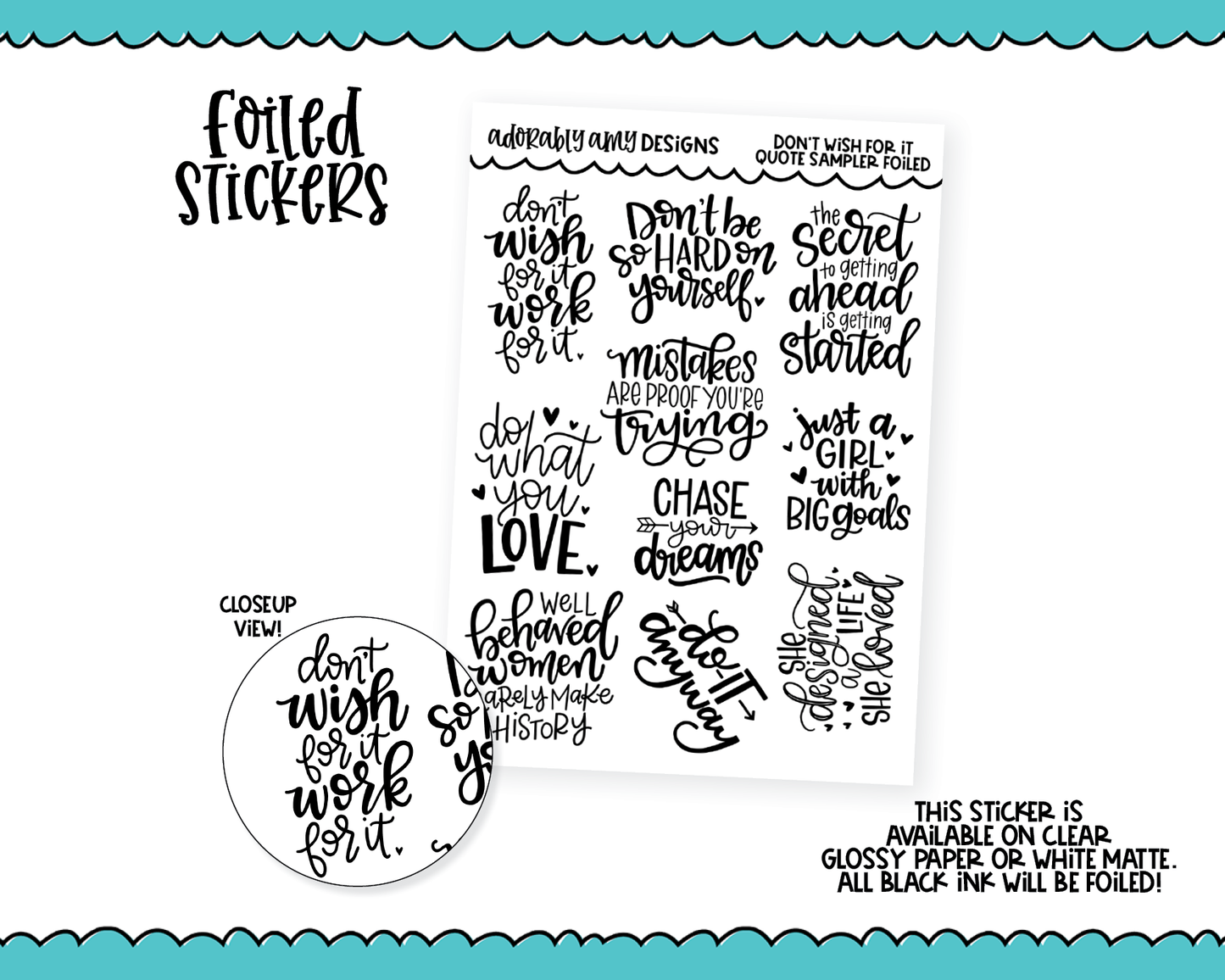 Foiled Don't Wish For It Planner Stickers for any Planner or Insert