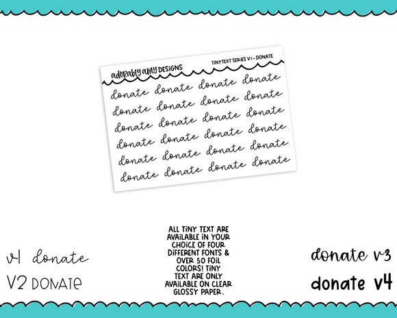 Foiled Tiny Text Series - Donate Checklist Size Planner Stickers for any Planner or Insert