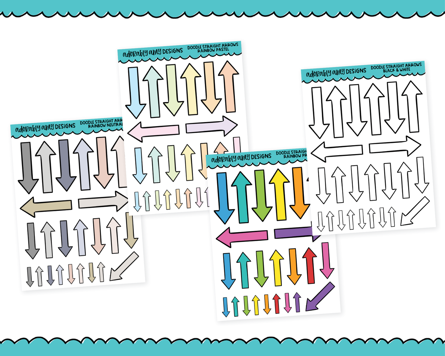 Rainbow Doodled Straight Arrows for Any Size Planner or Insert