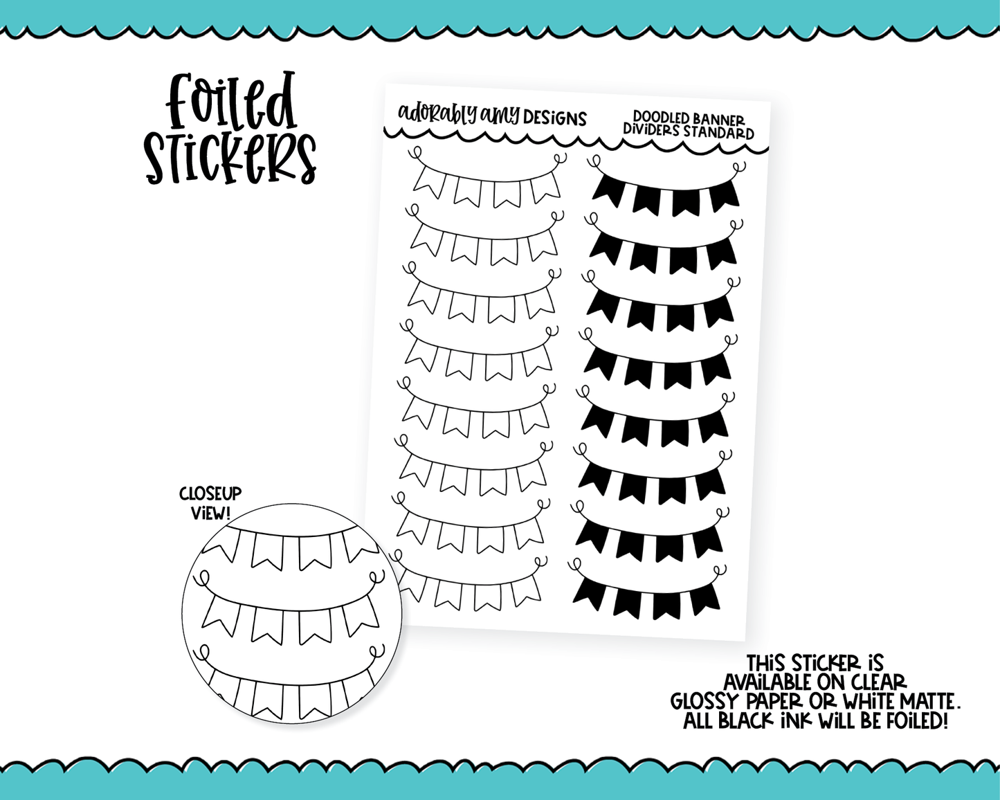 Foiled Banner Doodled Header Dividers Planner Stickers for any Planner or Insert