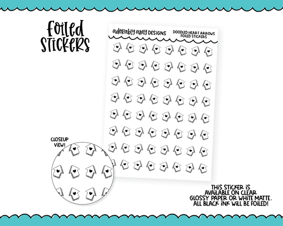 Foiled Doodled Heart Arrows Planner Stickers for any Planner or Insert