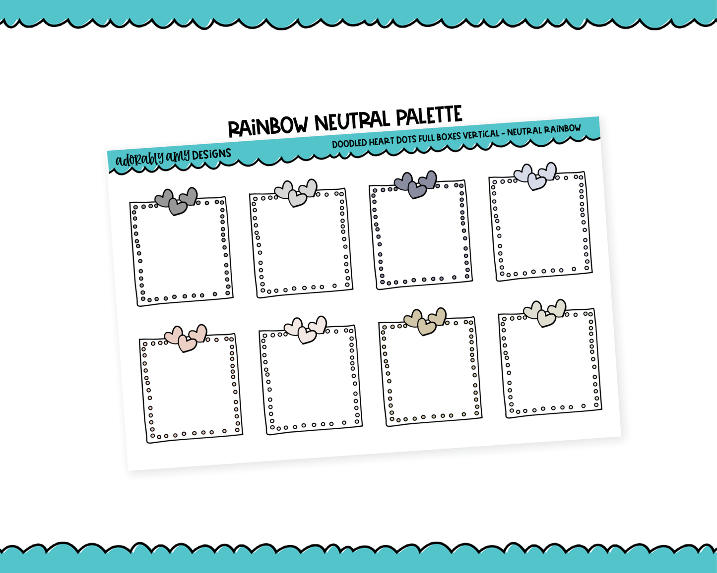 Rainbow Doodled Heart Dots Full Box Reminder Planner Stickers for any Planner or Insert