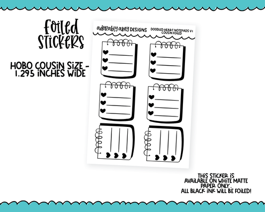 Foiled Hobo Cousin Doodled Hearts Notepad V1 List Box Planner Stickers for Hobo Cousin or any Planner or Insert