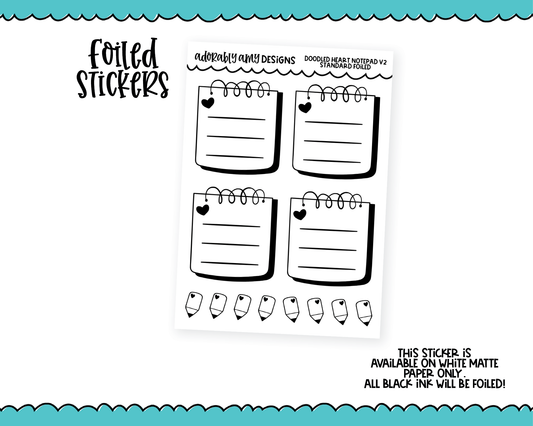 Foiled Doodled Hearts Notepads List Boxes V2 Planner Stickers for any Planner or Insert