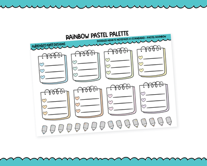 Rainbow Doodled Hearts Notepad V1 List Boxes Standard Size Stickers for any Planner or Insert