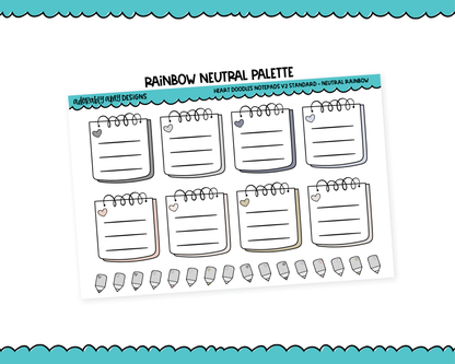 Rainbow Doodled Hearts Notepad V2 List Boxes Standard Size Stickers for any Planner or Insert