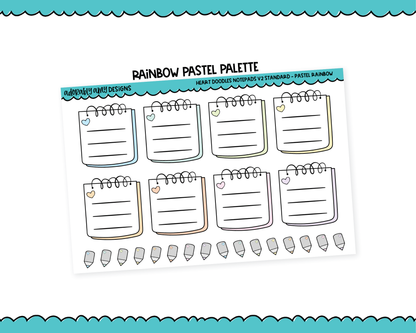 Rainbow Doodled Hearts Notepad V2 List Boxes Standard Size Stickers for any Planner or Insert