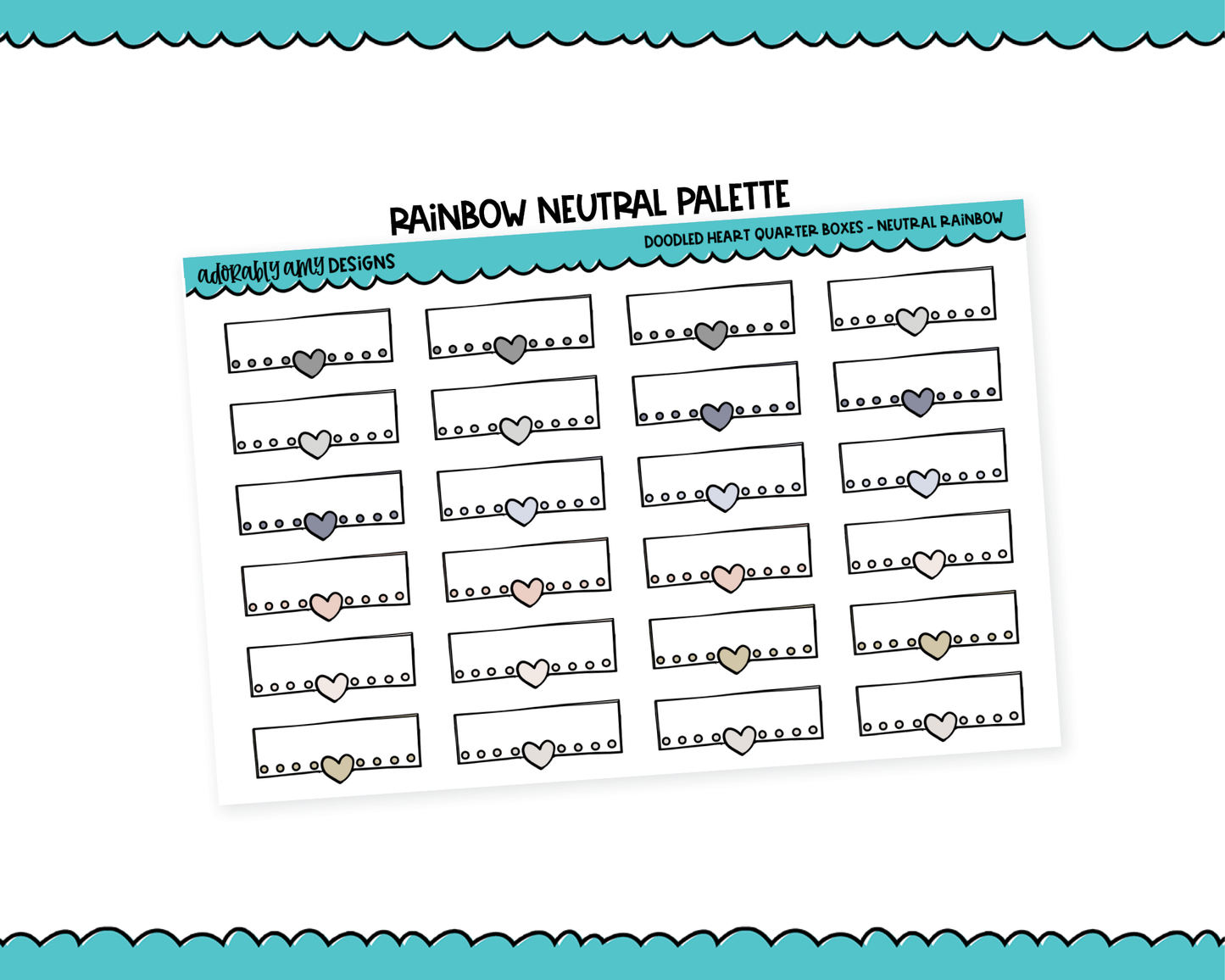 Rainbow Doodled Hearts Quarter Box Reminder Planner Stickers for any Planner or Insert