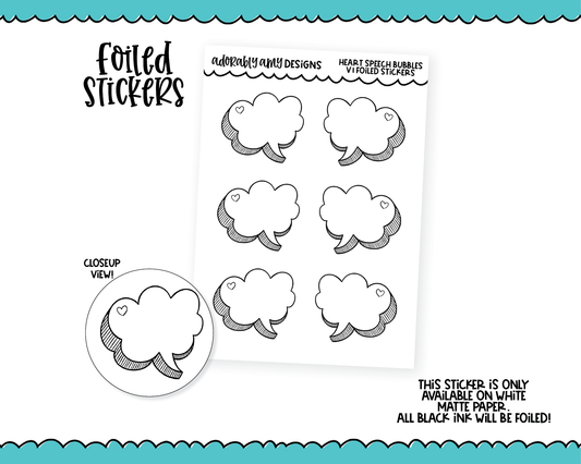 Foiled Doodled Heart Speech Bubbles V1 Planner Stickers for any Planner or Insert