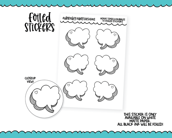 Foiled Doodled Heart Speech Bubbles V1 Planner Stickers for any Planner or Insert