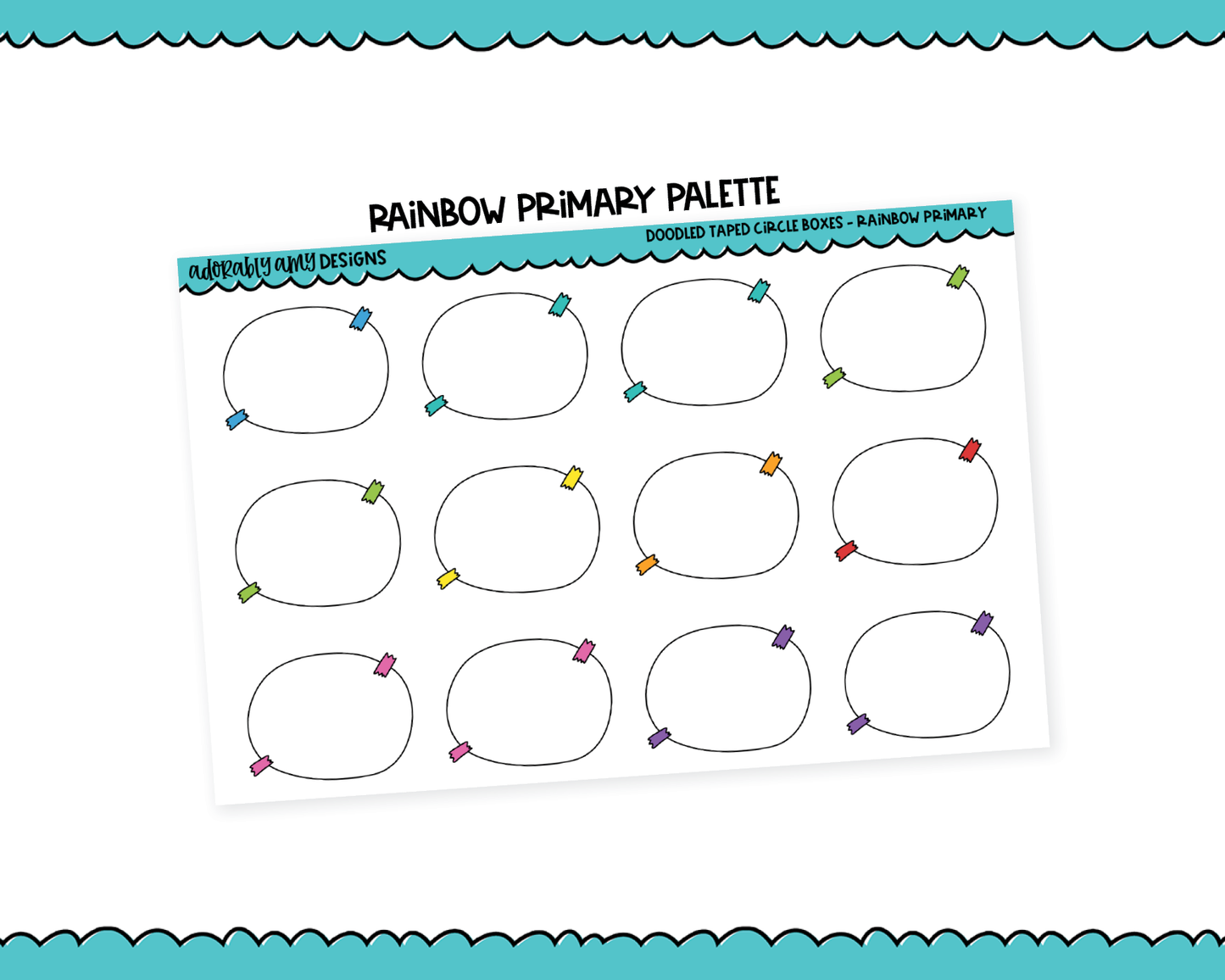 Rainbow Doodled Taped Circle Boxes Standard Stickers for any Planner or Insert