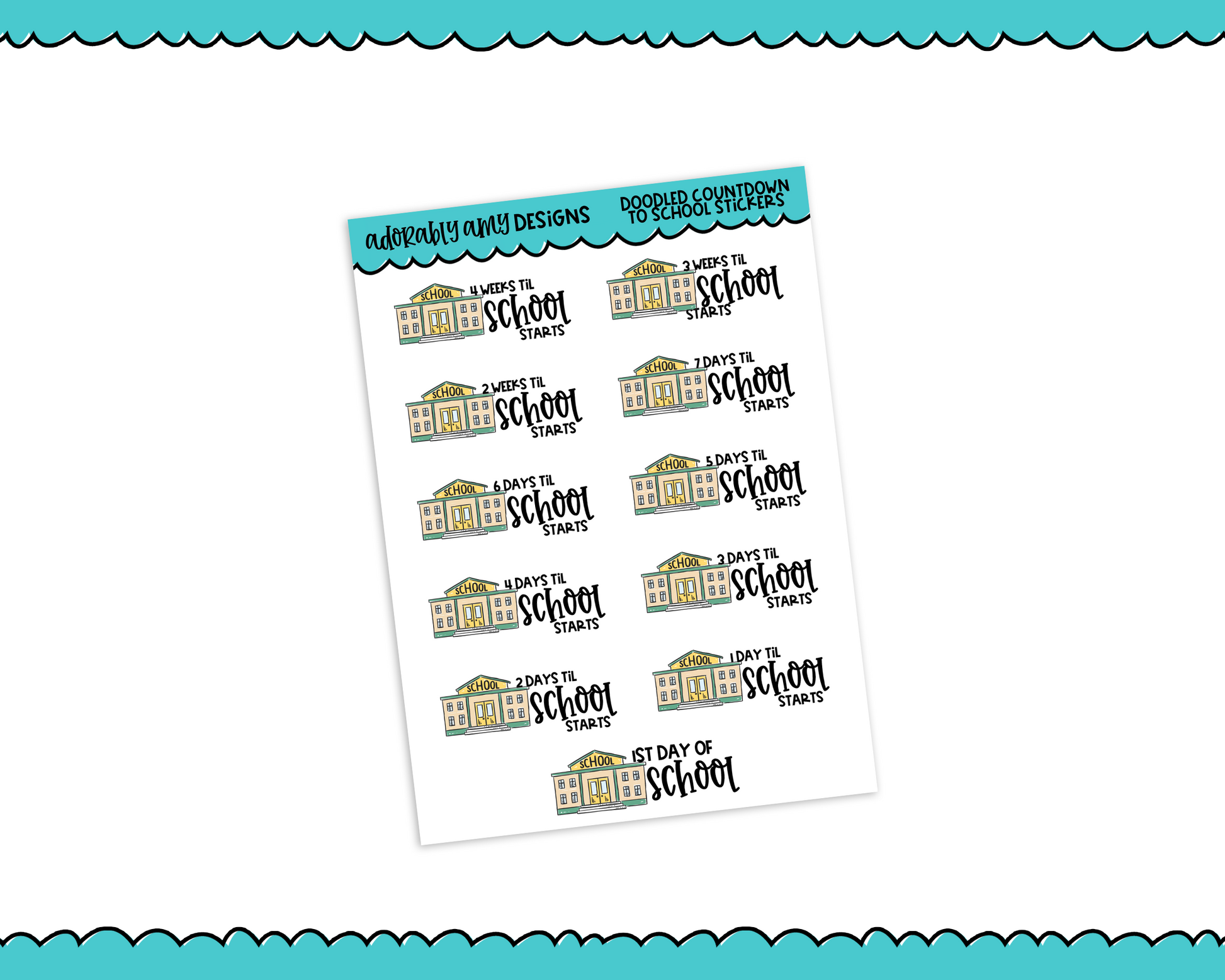 Doodled Graphics Countdown to School Planner Stickers for any Planner or Insert - Adorably Amy Designs