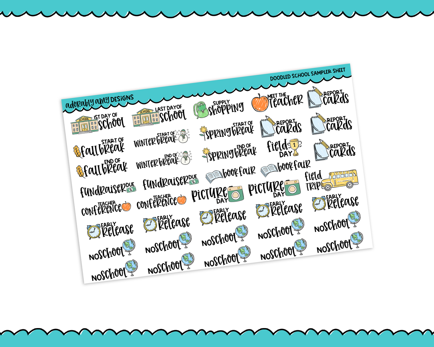 Doodled Graphics Grade School Typography Planner Stickers for any Planner or Insert - Adorably Amy Designs