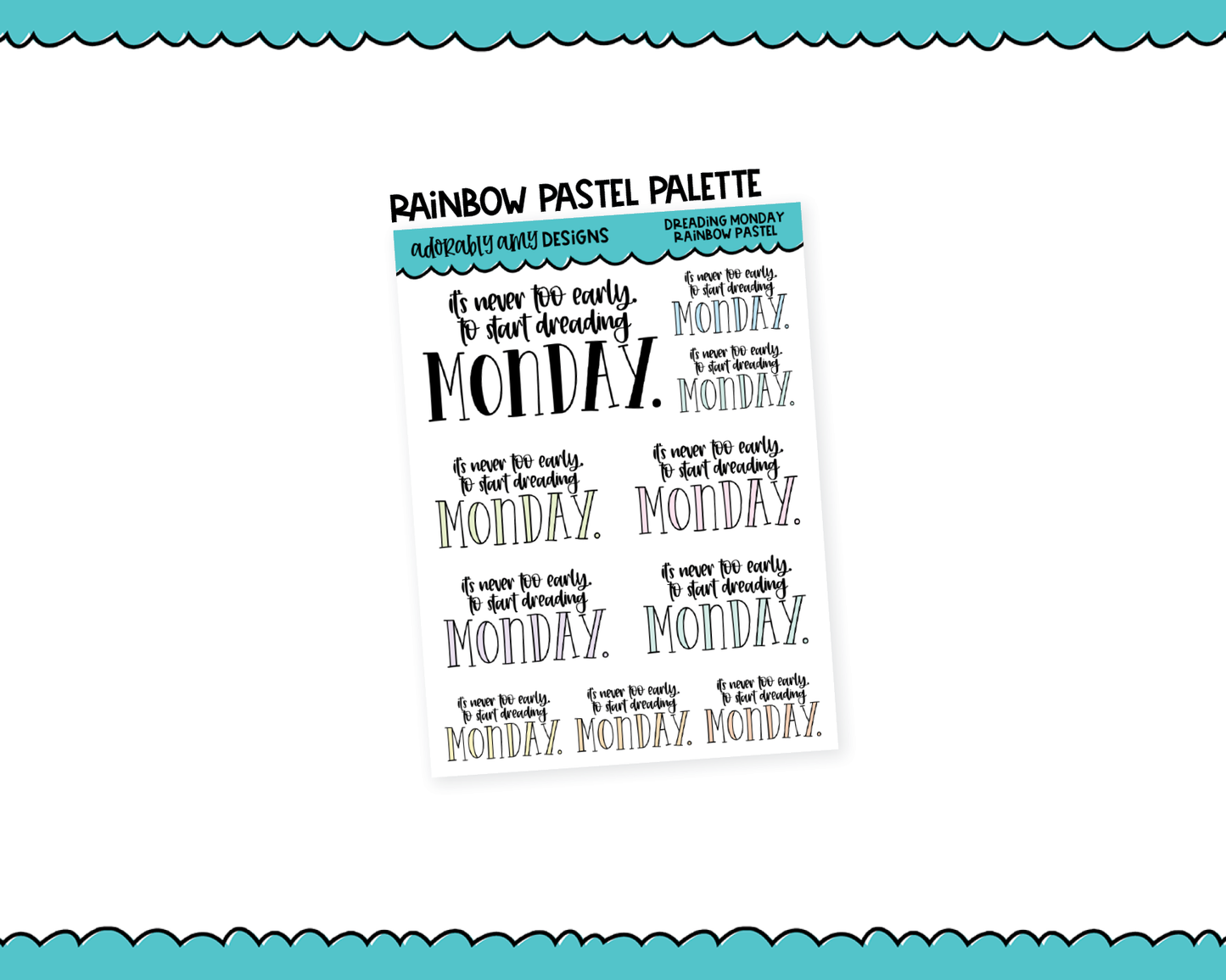 Rainbow or Black Dreading Monday Typography Planner Stickers for any Planner or Insert