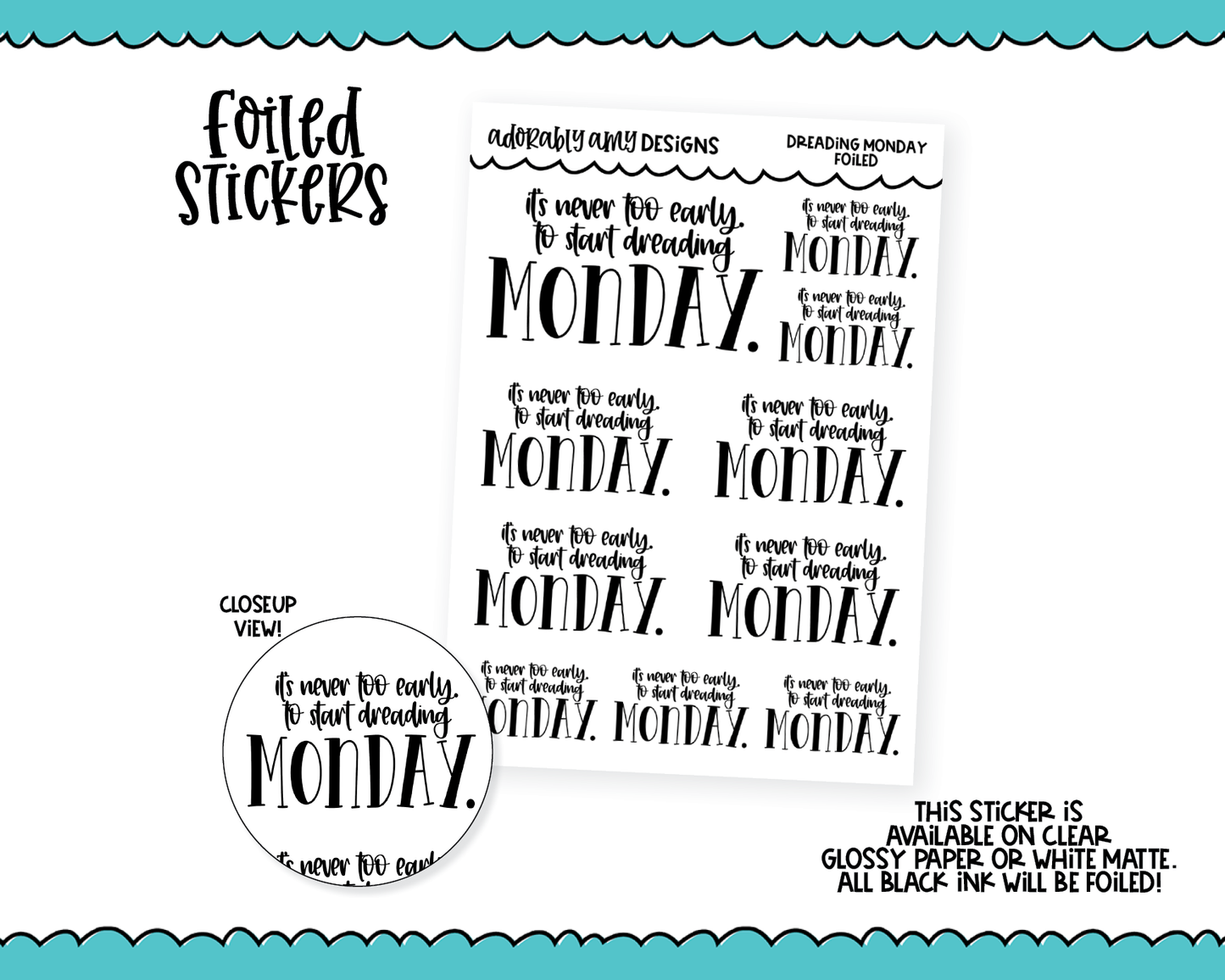 Foiled Dreading Monday Planner Stickers for any Planner or Insert