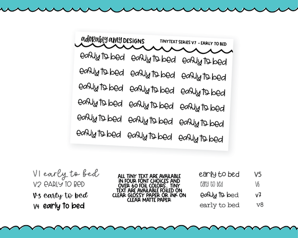 Foiled Tiny Text Series - Early to Bed Checklist Size Planner Stickers for any Planner or Insert