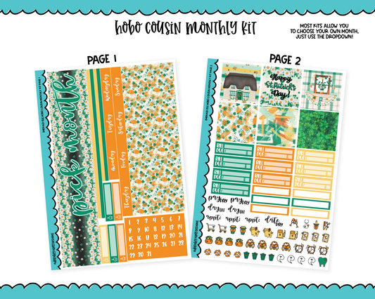 Hobonichi Cousin Monthly Pick Your Month Emerald Isle St. Patricks Day Themed Planner Sticker Kit for Hobo Cousin or Similar Planners
