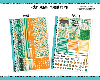 Hobonichi Cousin Monthly Pick Your Month Emerald Isle St. Patricks Day Themed Planner Sticker Kit for Hobo Cousin or Similar Planners