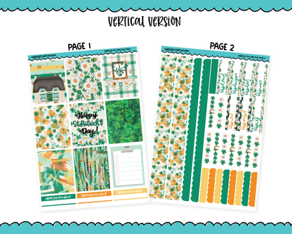 Vertical Emerald Isle St. Patrick's Day Holiday Themed Planner Sticker Kit for Vertical Standard Size Planners or Inserts
