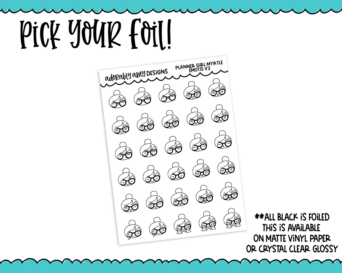 Foiled Doodled Planner Girls Emotis V3 Planner Stickers for any Planner or Insert