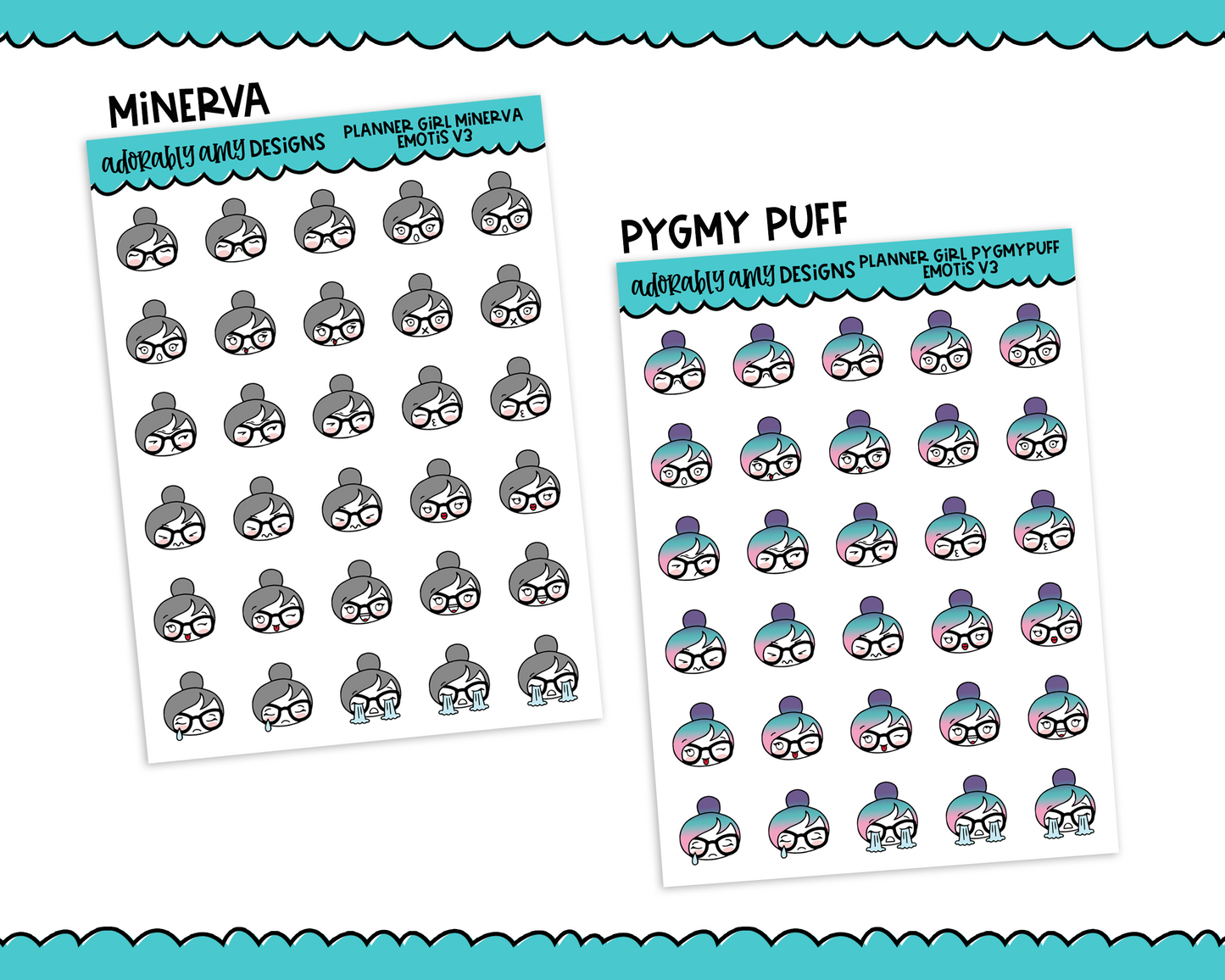 Planner Girls Character Stickers Emotis V3 Decoration Planner Stickers for any Planner or Insert - Adorably Amy Designs