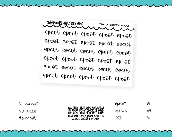 Foiled Tiny Text Series - Epcot Checklist Size Planner Stickers for any Planner or Insert