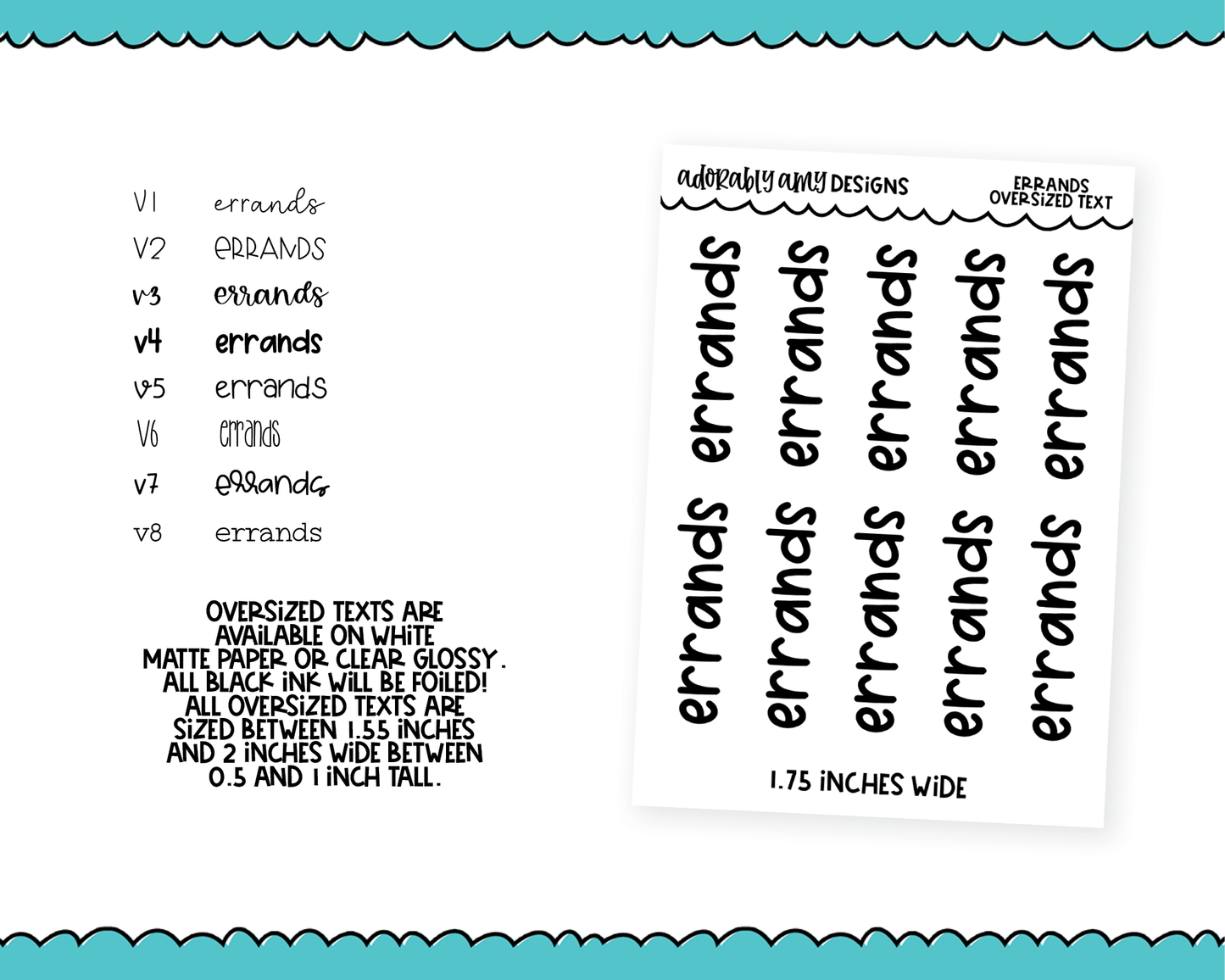 Foiled Oversized Text - Errands Large Text Planner Stickers